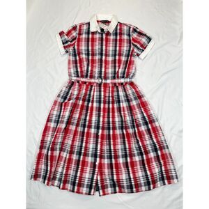 Brooks Brothers Plaid Shirt Dress Belted Red Navy White Size 2 NWT